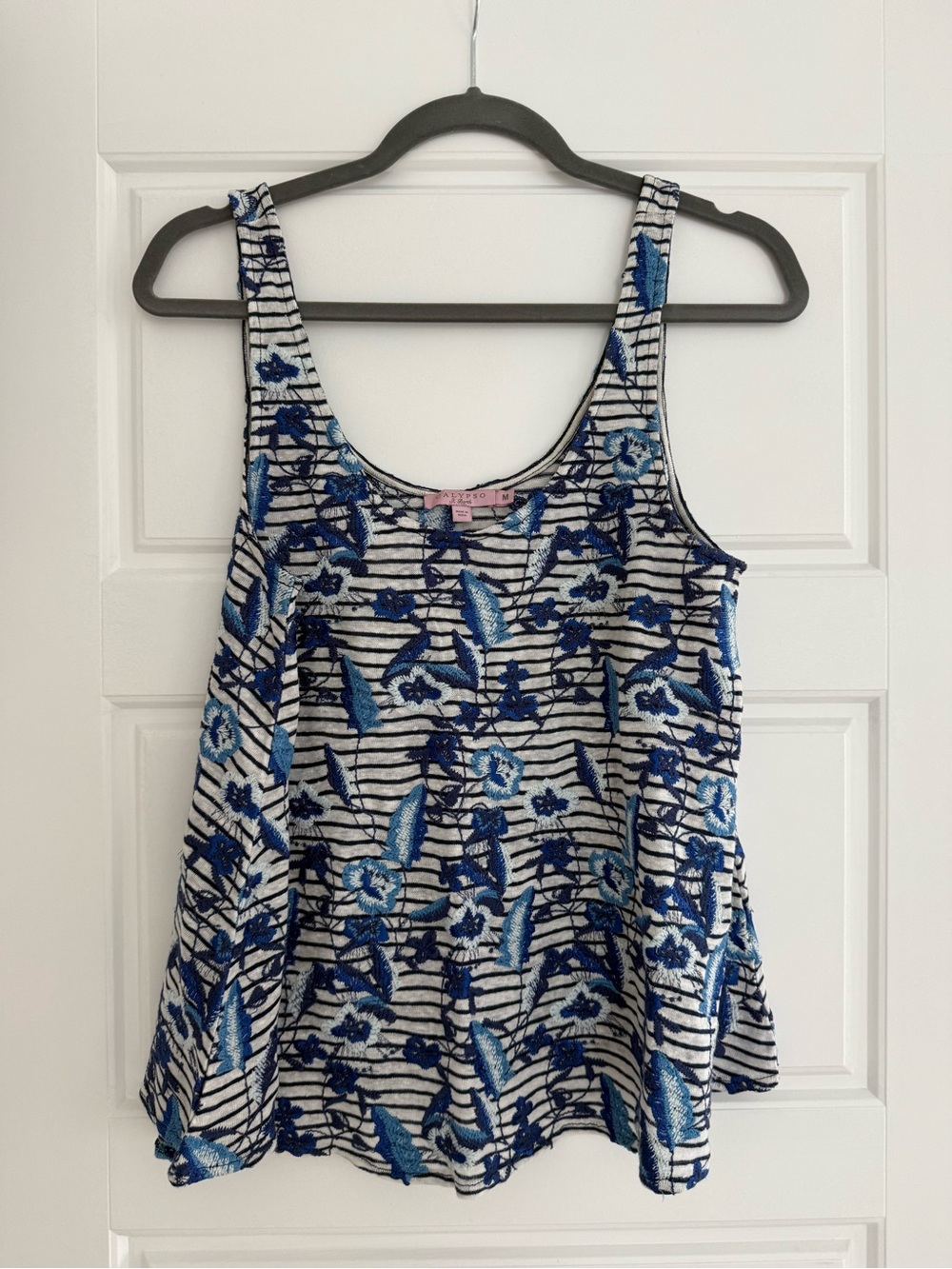 Calypso St. Barth Blue and White Floral Stripe Tank
